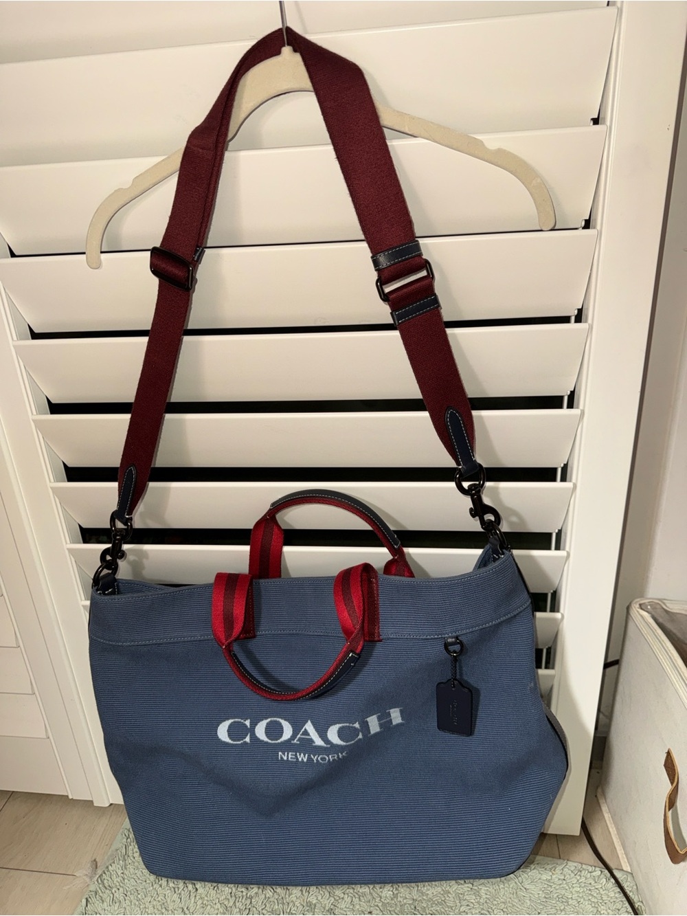NWOT - Coach Blue Canvas Tote with Red Accent Handles & Shoulder Straps. - Picture 2 of 6
